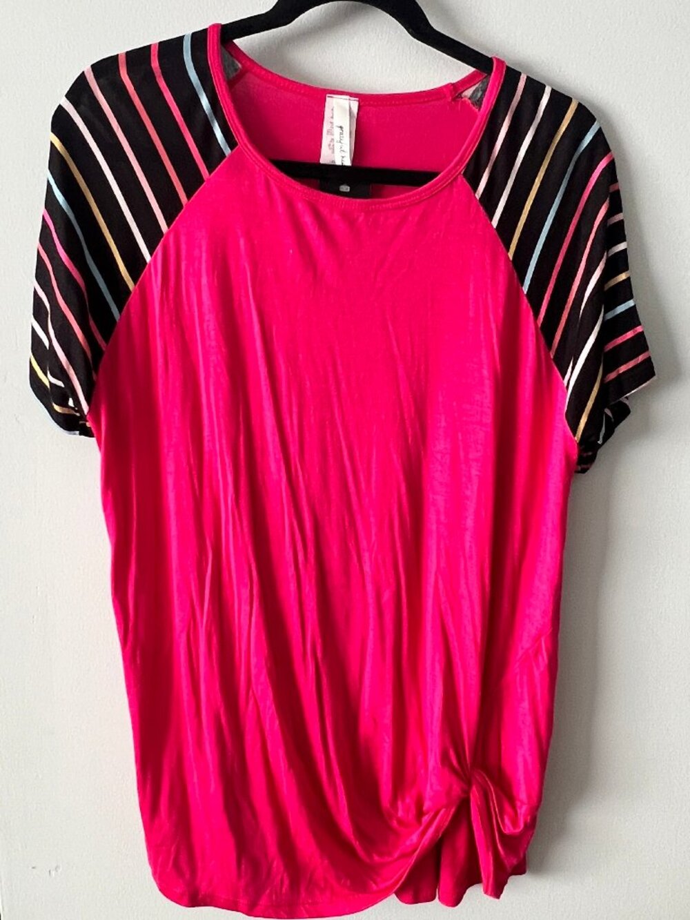Grateful Hearts Fuschia Striped Sleeved Tee, Size L